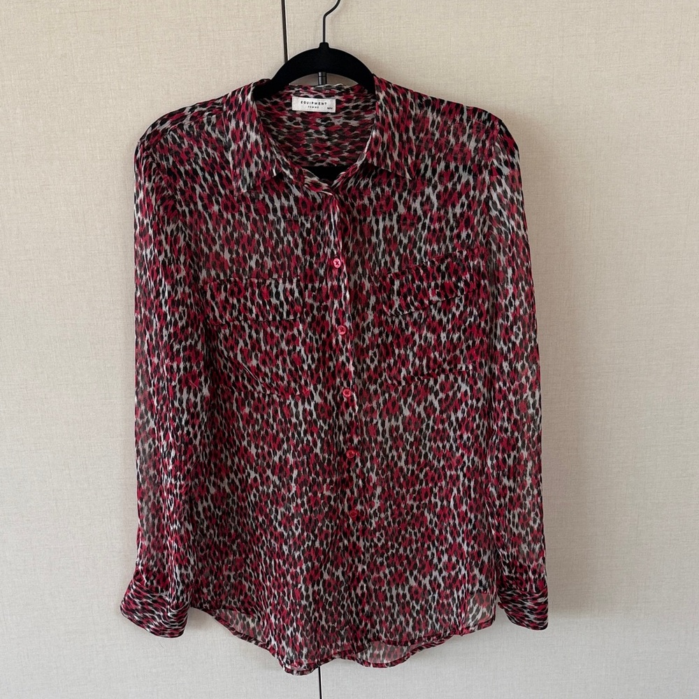 Equipment Red And Black Patterned Button Down Shi… - image 1